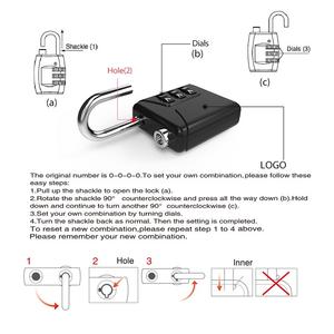 Candado de cable Aprobado por La TSA Candado de viaje para equipaje sin llave de 3 dígitos ABS Cuerpo de bloqueo ligero Candado de cable de combinación reiniciable - Product Image 5