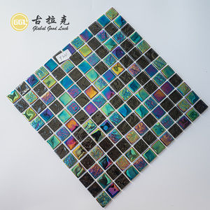 Piscine Salle De Bains Bar Mur Plancher Décor Magnifique Forme Carrée Scintillant Brillant <span class=keywords><strong>Noir</strong></span> et Vert Verre Cristal Mosaïque Tuile - Product Image 4