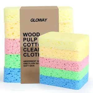 Gloway Household Kitchen 100% Biodegradable Wood Pulp Non-Scratch Dishwashing Sponge Natural Kitchen Cellulose Cleaning Sponge