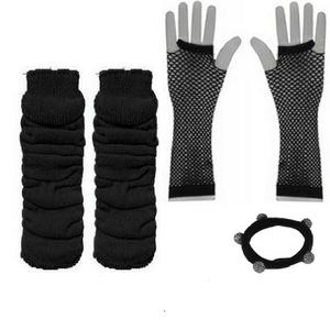 Ensemble de fête des années 1980 Costumes de vacances jouer accessoires <span class=keywords><strong>Photo</strong></span> gants résille colorés Bracelet genouillères cheveux cravate ensemble 80s gants résille - Product Image 2