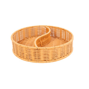 Panier de rangement en rotin rond marron compartimenté, plateau à fruits et en-cas, organisateur pour table basse de salon domestique - Product Image 3