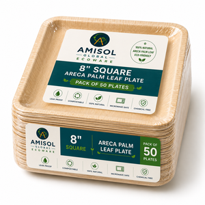 Plato desechable cuadrado de 8 pulgadas de hoja de palma Areca para el almuerzo |   Plato de Catering Resistente, Compostable y Ecológico - Product Image 2