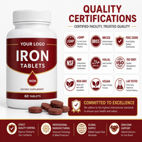 Pabrik OEM/ODM Grosir Tablet Besi Berkualitas Tinggi Dapat Disesuaikan Label Pribadi Vegetarian Tablet Besi 65mg Tablet Besi