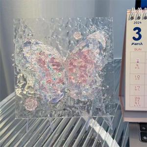 Handmade DIY <strong>Butterfly</strong> Water Ripple Glass Painting Night Light LED Table <strong>Lamp</strong> with Wooden Base Valentines Gift - Product Image 3