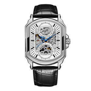 Reloj de pulsera cuadrado analógico luminoso esqueleto hombres reloj mecánico correa de cuero deportivo reloj automático de negocios para hombres - Product Image 2