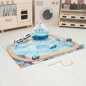 Train électrique en bois sur le thème de l'océan avec un design de pêche en haute <span class=keywords><strong>mer</strong></span> - Jouet éducatif pour enfants Train en bois - Product Image 3