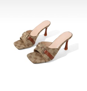 Mules à talon fin et bout ouvert pour femme, sandales à enfiler sans bride arrière avec semelle intermédiaire en gel, talons élégants et respirants, accessoires dorés - Product Image 4