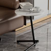 Table d'appoint de luxe moderne avec plateau en pierre frittée, structure en acier carbone noir, table basse d'appoint pour salon