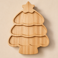 Plateau de service en bois pour Noël, avec 3 compartiments pour biscuits, bonbons et tables de fête – Offre Spéciale