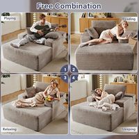Fauteuil de lecture moderne Camel surdimensionné en velours côtelé, sans structure, avec assise profonde en éponge, convertible en canapé-lit, 3 coussins, pour appartement