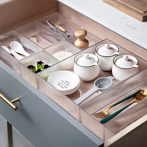 High Quality Stackable Transparent <strong>Plastic</strong> Stripe <strong>Storage</strong> Boxes <strong>Drawer</strong> Organizers - Product Image 1