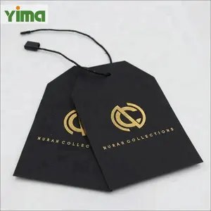 Personalizado propio logotipo impreso negro blanco dorado colores ropa papel swing etiquetas cartón etiquetas colgantes para ropa