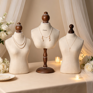 Vintage Jewelry <b>Display</b> Set, Wooden Torso <b>Model</b> <b>for</b> Necklaces Pendants Earrings, Desktop Holder <b>for</b> Showcase & Decoration - Product Image 6