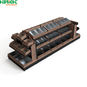 Étagère de présentation pour produits à effet bois, rayonnage de supermarché double face, meuble de rangement à grille pour fruits et légumes - Product Image 6