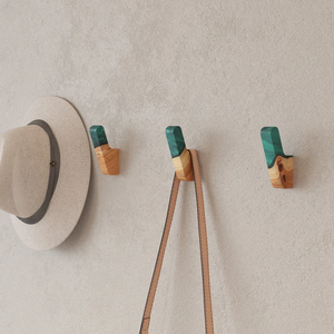 Appendiabiti da Parete <span class=keywords><strong>in</strong></span> Legno d'Ulivo e <span class=keywords><strong>Resina</strong></span> con Gancio per Asciugamani e Cappelli, Organizzatore Ecologico Moderno per Cucina e Bagno - Product Image 4