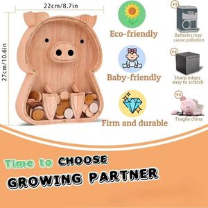 Alcancía de Cerdito, Juego de Regalo Creativo - Alcancía de Ahorro con Forma de Animal de Dibujos Animados - Alcancía de Madera para Niños - Product Image 3