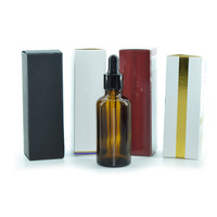 Emballage cosmétique de luxe 1oz 30ml 50ml compte-gouttes en verre de bouteille de sérum d'huile essentielle noire avec boîte en papier