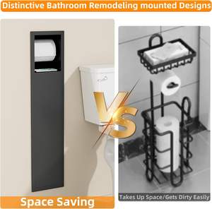 Porte-papier hygiénique encastré noir en acier inoxydable de haute qualité avec armoire de rangement à brosse dissimulée <span class=keywords><strong>pour</strong></span> salle de bain Remodel Niche - Product Image 6