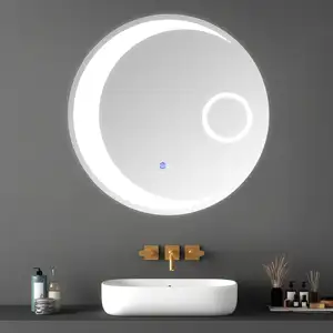 Circular Round Wall Mirror Custom Silver Modern Bath Mirrors Led Smart Bathroom Mirror With Led Light