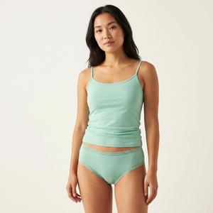 <b>Women's</b> Classic Pure Cotton <b>Briefs</b>, Mint Green Combed Cotton Soft Breathable, Scalloped Floral Lace Trim, Everyday Basics Pantie - Product Image 2