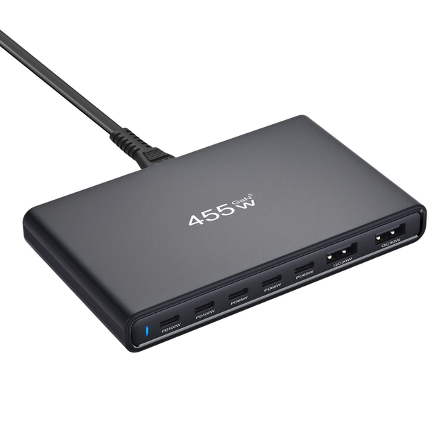 455W GaN 5.0 2 Port Fast Charging Station Multi Device PD100W QC30W Premium Quality Full Power Type C Earphone Industrial