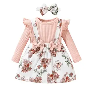Dress For baby 3-36 months Clothing Long Sleeve pink printed Flower sweet Girls' Dresses