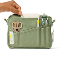 Étui à crayons personnalisé en toile vert sauge, multi-emplacements, multi-poches frontales, sac de rangement pour papeterie, étiquette privée, vente en gros