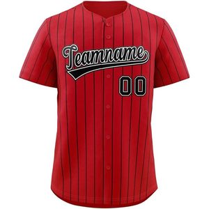 Camiseta de béisbol personalizada con rayas rojas y negras, bordado con el nombre del equipo 00, unisex, transpirable, corte regular, manga corta - Product Image 1
