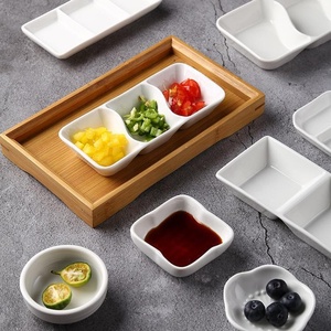 Plat à sauce en céramique blanche à motif végétal, 2/3 compartiments, compatible micro-ondes, pour hôtel, restaurant, banquet et fête - Product Image 6