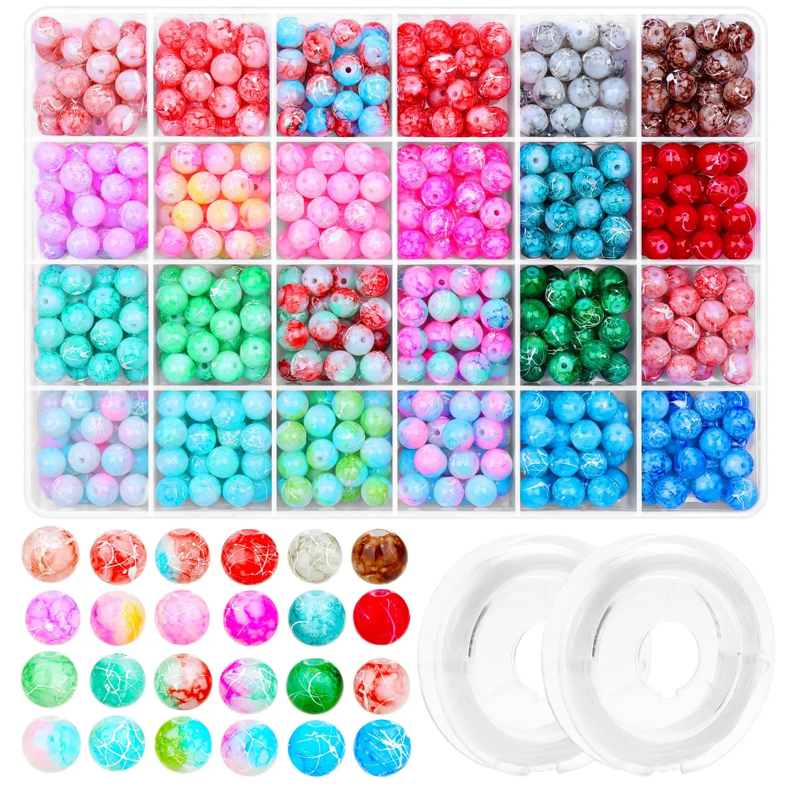 Personalizado DIY Girl Toy Gift 600pcs 8mm 24 Cores Padrão De Cristal De Mármore Pedra Redonda Gemstone Contas De Vidro para Jóias Pulseira Fazendo