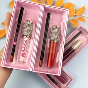 Toptan dudak gömlekleri Lipgloss kozmetik 2 in 1 kiti uzun ömürlü Vegan mat Glitter özel etiket Lipliner ruj seti - Product Image 2