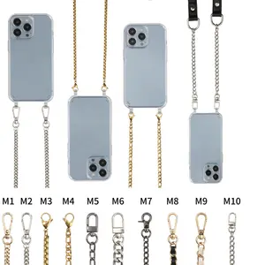 Softness Tpu Cell Phone Covers For iphone 14 12 11 Necklace Cross body Phone Case With Stainless Steel Chain
