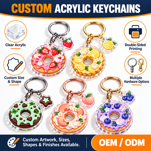 Porte-clés en acrylique personnalisés mignons en forme de donut aux fruits avec mini-breloques, imprimés UV double face, accessoires pour sacs à dessert, OEM ODM - Product Image 4