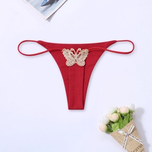 String sexy à double couche avec fines bretelles et broderie papillon, culotte bikini taille basse sexy, T-shirts pour le commerce transfrontalier - Product Image 1