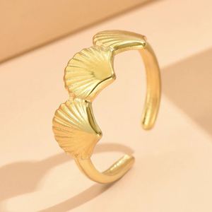 Hot Selling Stainless Steel Marine Animal Wide Finger <b>Couple</b> <b>Rings</b> Gold Plated Shell Starfish Open End <b>Rings</b> for Men Women - Product Image 4