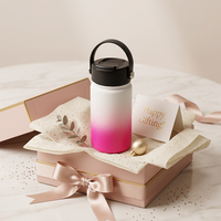 Bouteille d'eau à logo personnalisé avec dégradé de couleurs, 350 ml, en acier inoxydable, isolée sous vide, avec couvercle à rabat breveté et poignée amovible