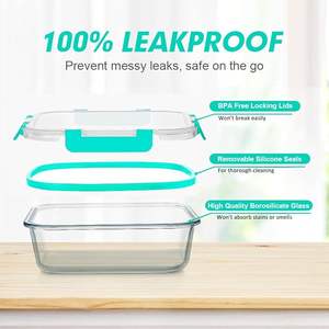 Boîtes de conservation alimentaire en verre borosilicate de haute qualité, sans BPA, avec couvercles hermétiques, lot de 12 pièces, boîte à <span class=keywords><strong>lunch</strong></span> en verre et couvercles de différentes couleurs. - Product Image 2