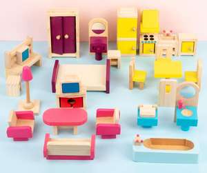 Ensemble de meubles miniatures en bois colorés, jeu de simulation, accessoire de maison de poupée, jouet éducatif pour enfants - Product Image 2