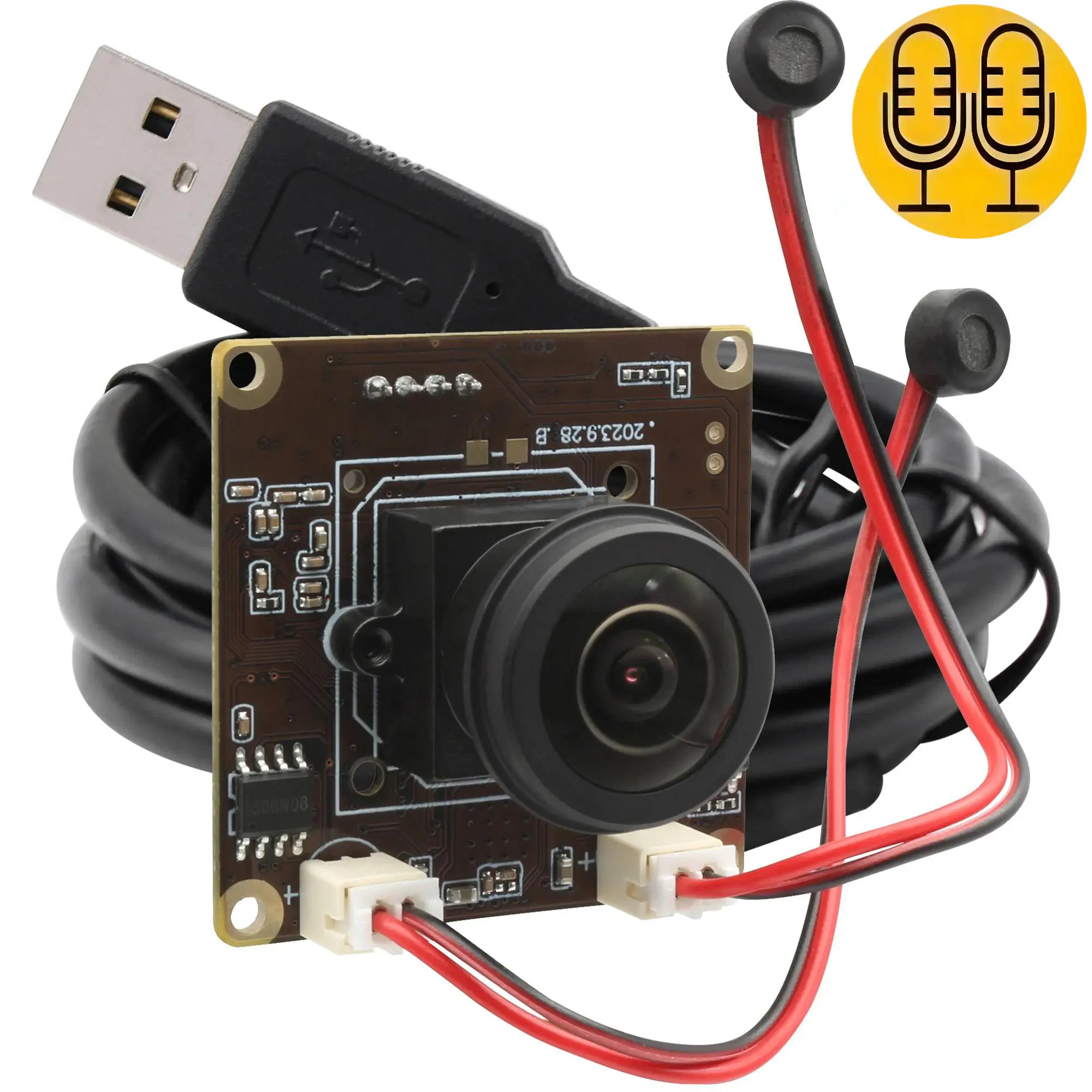 Caméra USB fisheye grand angle 180 degrés avec double microphone intégré, pilote gratuit, webcam Ultra HD 5MP 30FPS micro usb