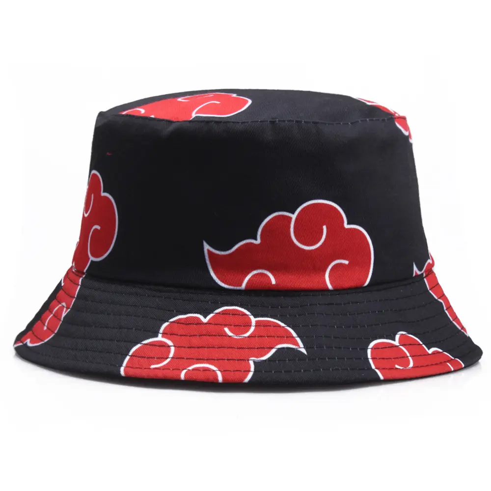 Akatsukied Red Cloud Logo Dicetak Topi Musim Panas Wanita Pria Panama Bucket Caped Desain Visor Datar Topi Nelayan Anime Topi Matahari