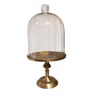 Présentoir à Gâteau Vintage en Métal avec Cloche en Verre Côtelé Haute, Plateau à Pâtisserie et Desserts, Décoration de Boulangerie, Vente en Gros - Product Image 1