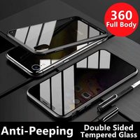 Coques en verre trempé magnétique anti-espion pour iPhone 17 Pro Max 16 15 14 11 12 13 Pro X XS MAX – Étui de protection en métal pour la confidentialité