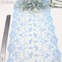 Bordure en dentelle brodée de tulle métallique argenté brillant de luxe, motif floral, 25 cm, vert menthe et bleu, broderie sur filet, écologique, pour femmes