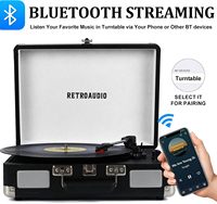 Tourne-disque vinyle noir en PU avec transmission par courroie, 3 vitesses, haut-parleur stéréo intégré, style rétro, OEM