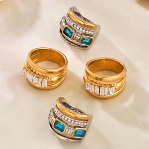 Anillo de Lujo de Acero Inoxidable Chapado en Oro de 18K, Multicapa, Dos Tonos, con Circonita Cuadrada, Anillo de Moda de Alta Gama para Mujer - Product Image 4