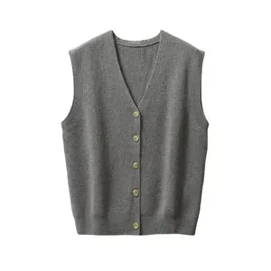 Herfst En Winter Nieuw Vintage Puur Wol 100% Wollen Trui Vest Met V-Hals Gebreid Vest Voor Dames