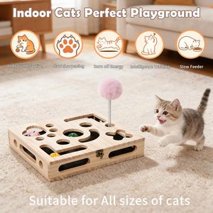 Caja de Enriquecimiento Grande de Madera Maciza para Gatos, Caja de Juego Rascador para Gatos con Tapa Abatible y Cierre, Rascador de Papel de Lija - Product Image 3