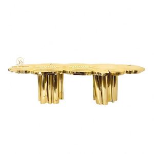 Mesa de Comedor Boca Do <span class=keywords><strong>Lobo</strong></span> con Tapa Grabada Dorada, Acero Inoxidable, Mesas Grandes Personalizadas, Diseño Irregular, Raíces de Árbol, Mesa de Comedor Larga - Product Image 2