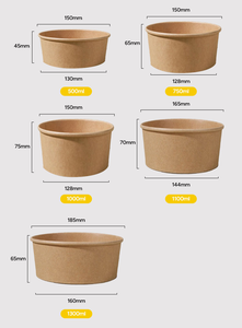 COMPRIMENTO Biodegradável Descartável 500ML 750ML 1000ML 1300ML Recipiente De Alimento De Papel Kraft para Take Away Tigela De Papel Redonda Com Tampa - Product Image 4
