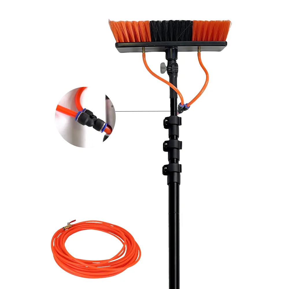 Water fed pole brush for window cleaning telescopic adjustable washing brush handle for solar panel clean